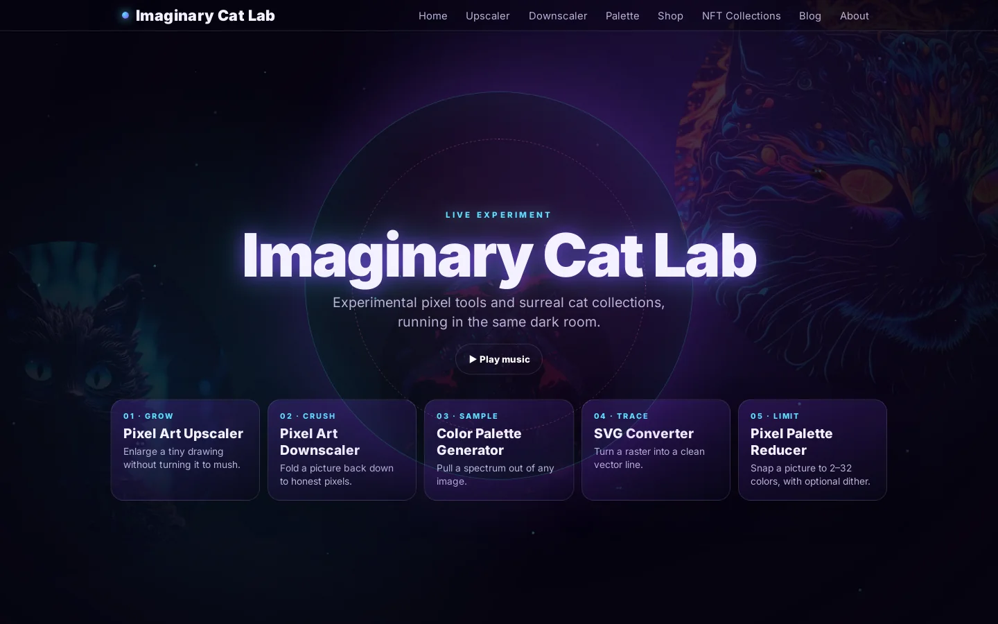 Imaginary Cat Lab Homepage screenshot
