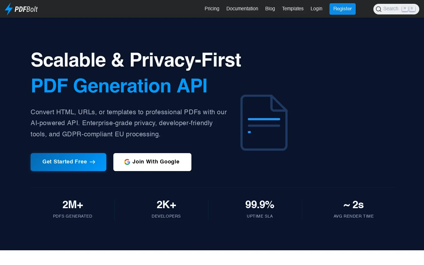 PDFBolt Homepage screenshot