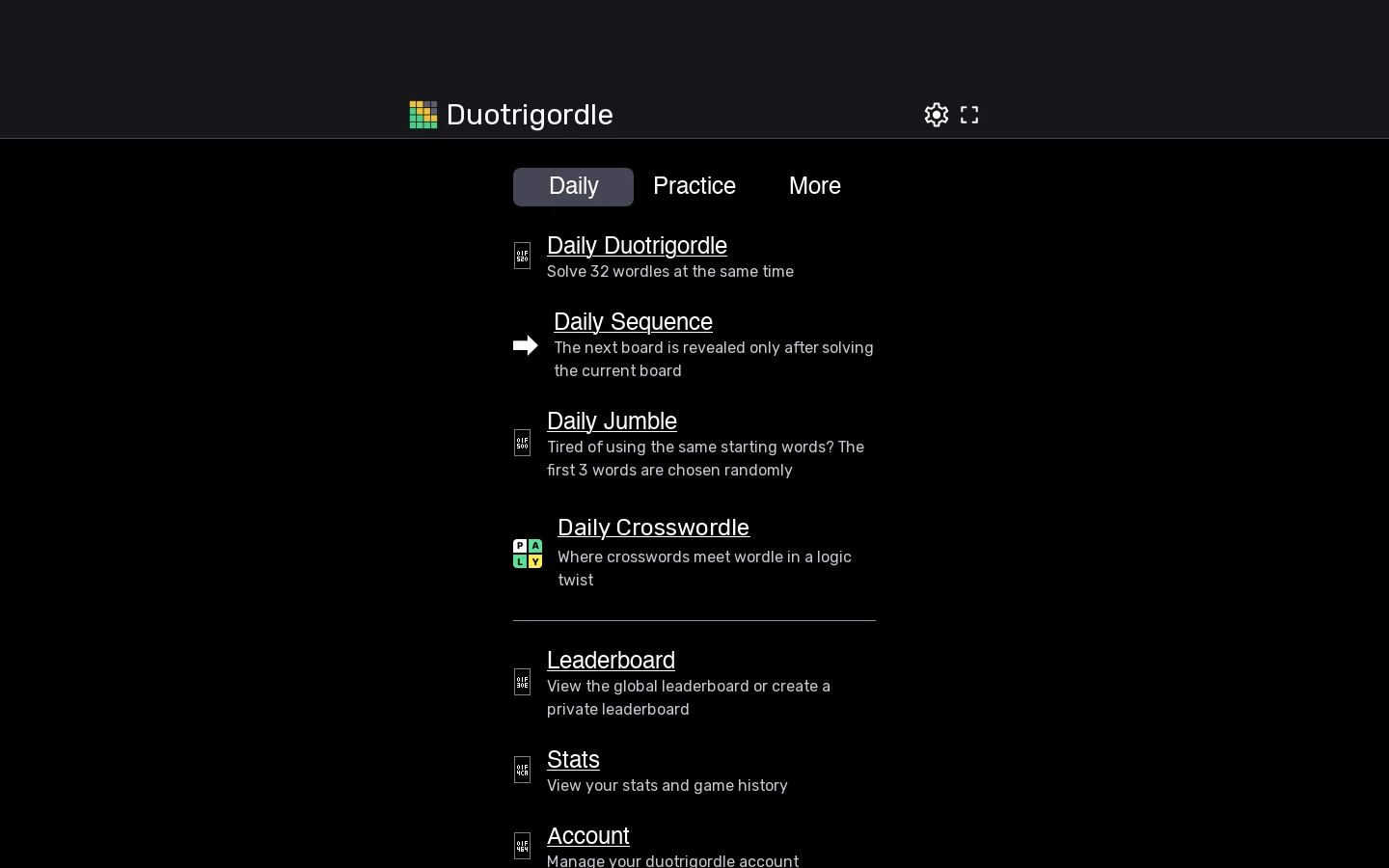 Duotrigordle Homepage screenshot