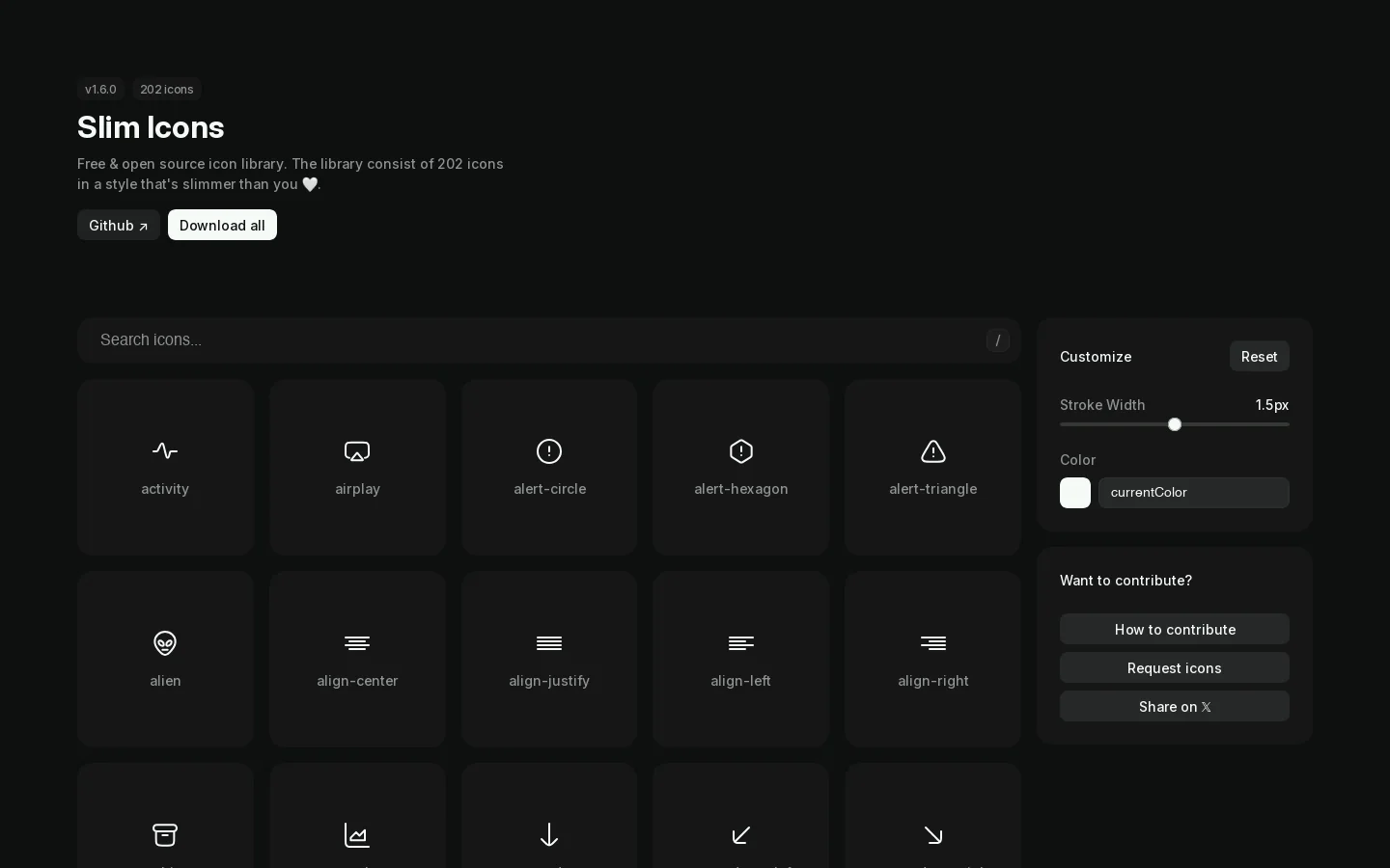 Slim icons Homepage screenshot