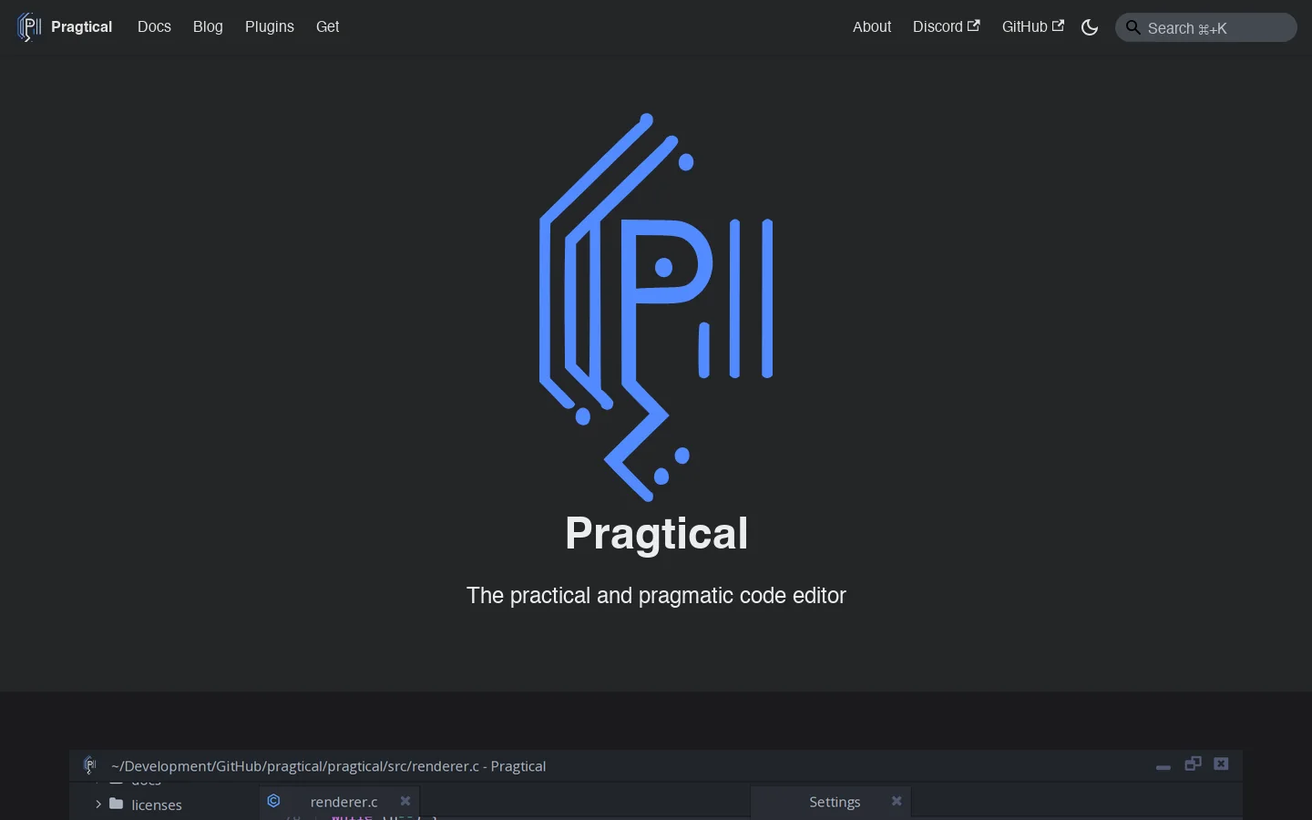 Pragtical Code Editor Homepage screenshot