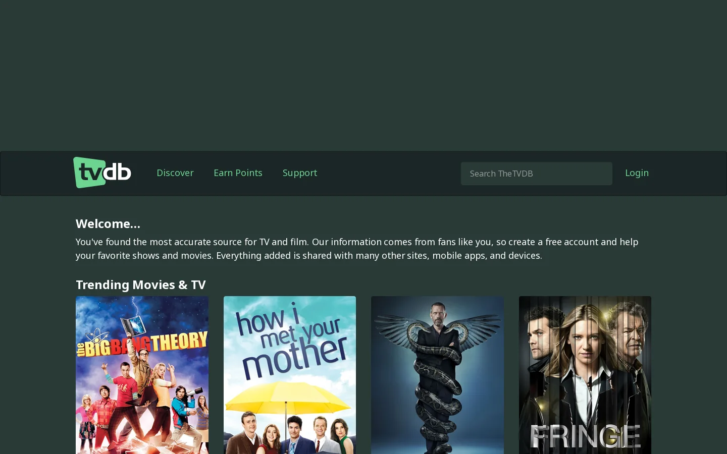 TheTVDB.com Homepage screenshot