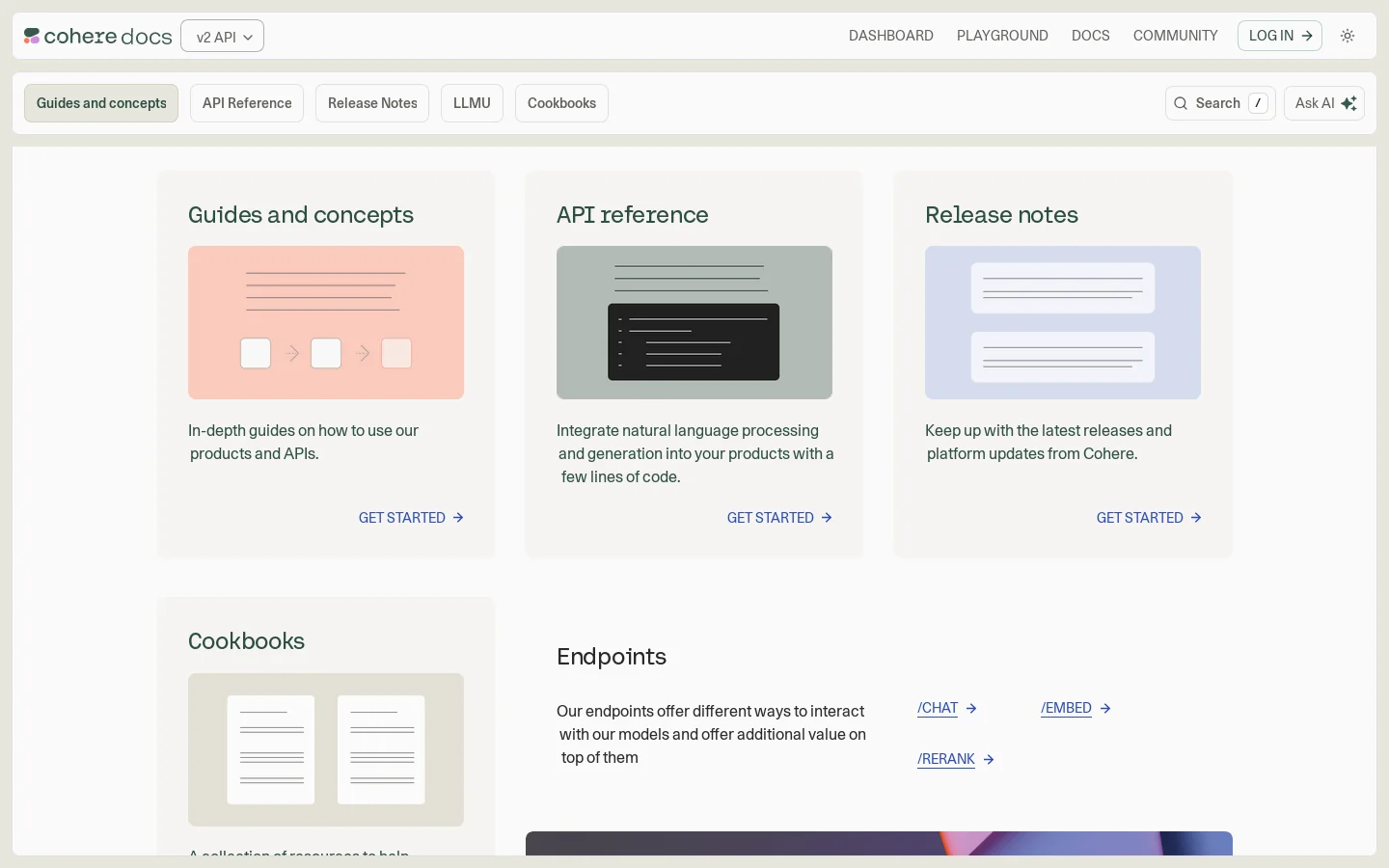 Cohere Documentation | Cohere Homepage screenshot