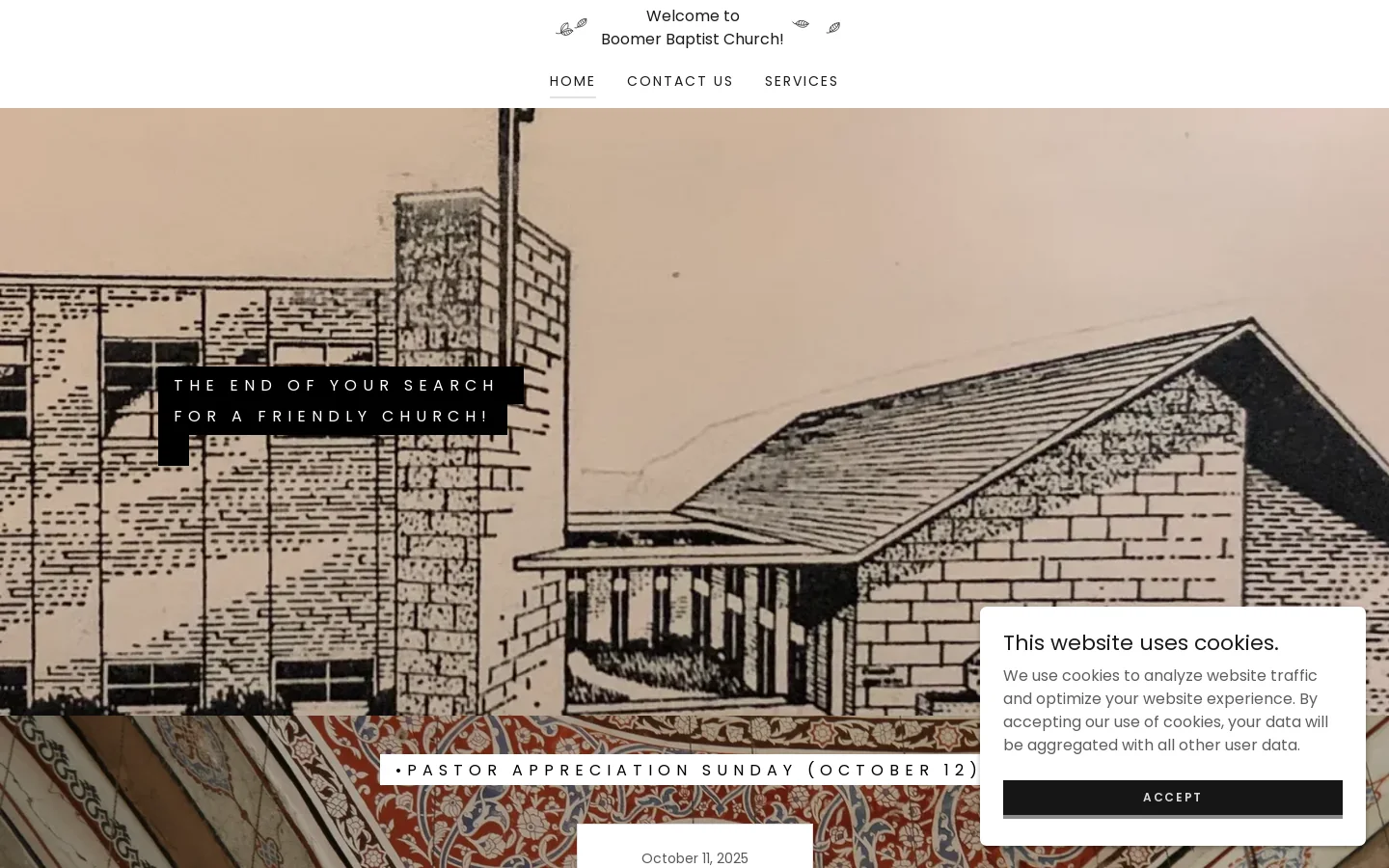 Boomer Baptist Church Homepage screenshot
