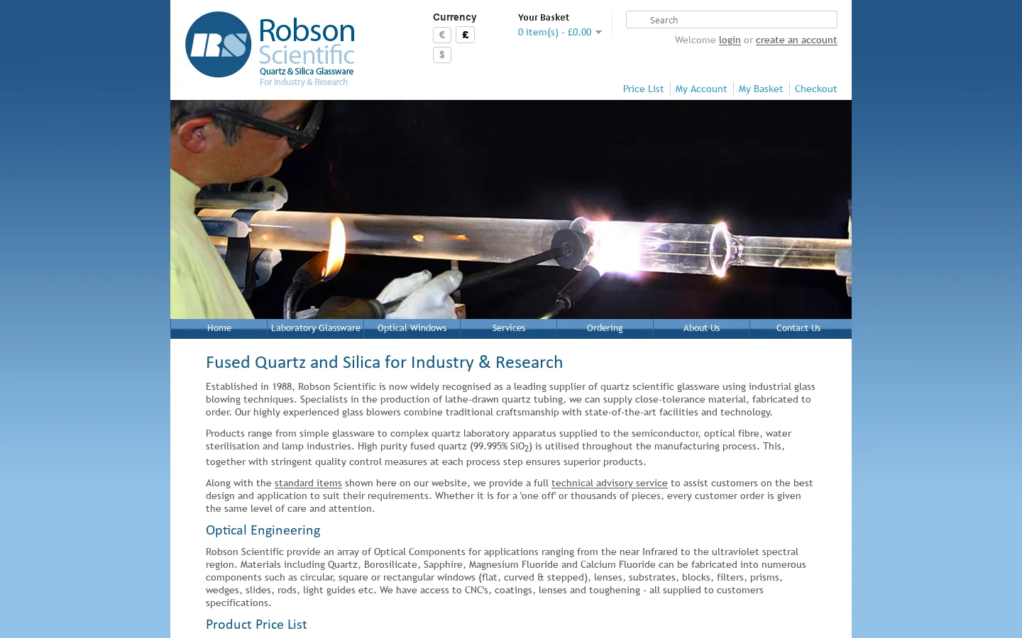 Fused Quartz and Silica for Industry & Research Homepage screenshot