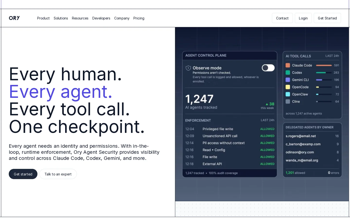Ory Homepage screenshot