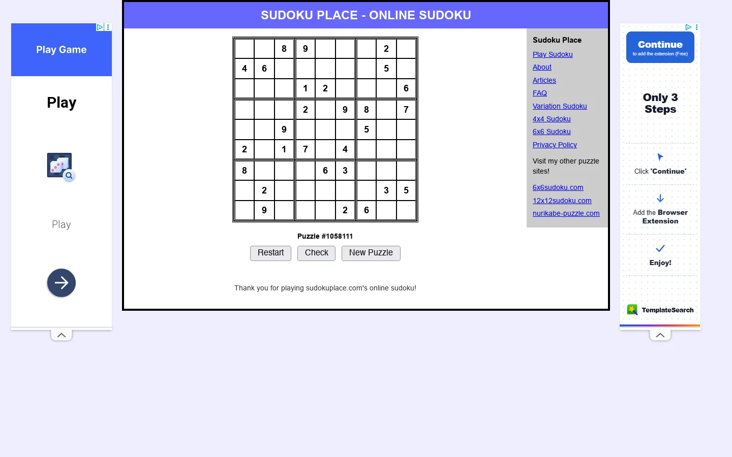 Sudoku Place Homepage screenshot