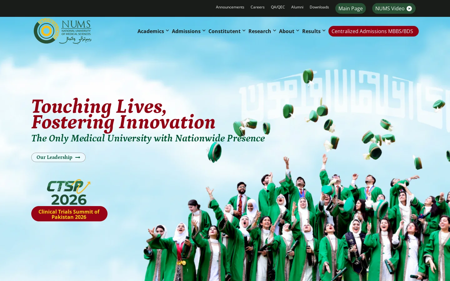National University of Medical Sciences | NUMS Homepage screenshot