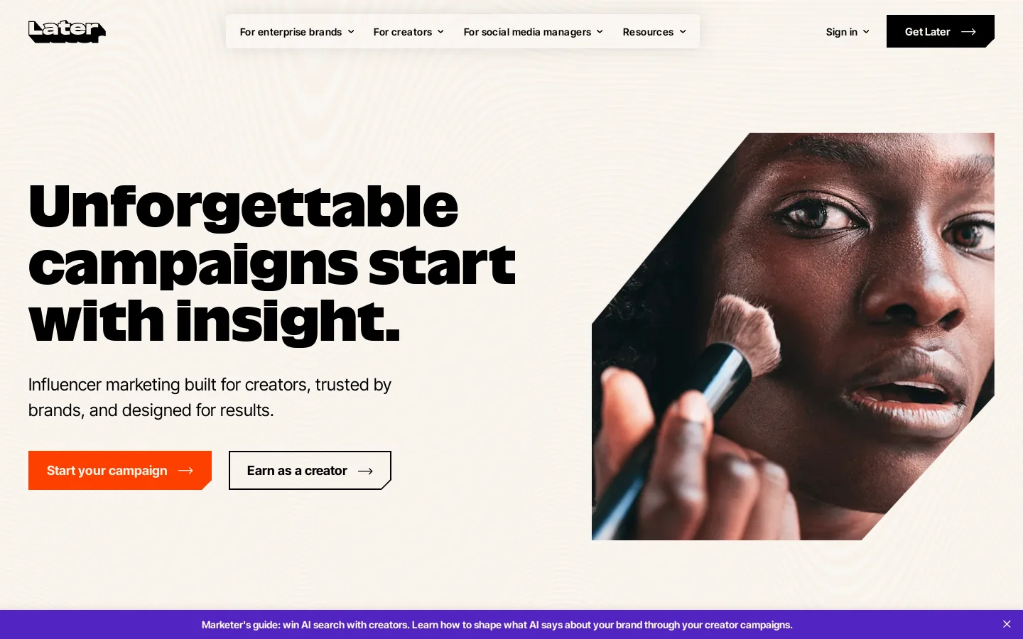 Later Homepage screenshot