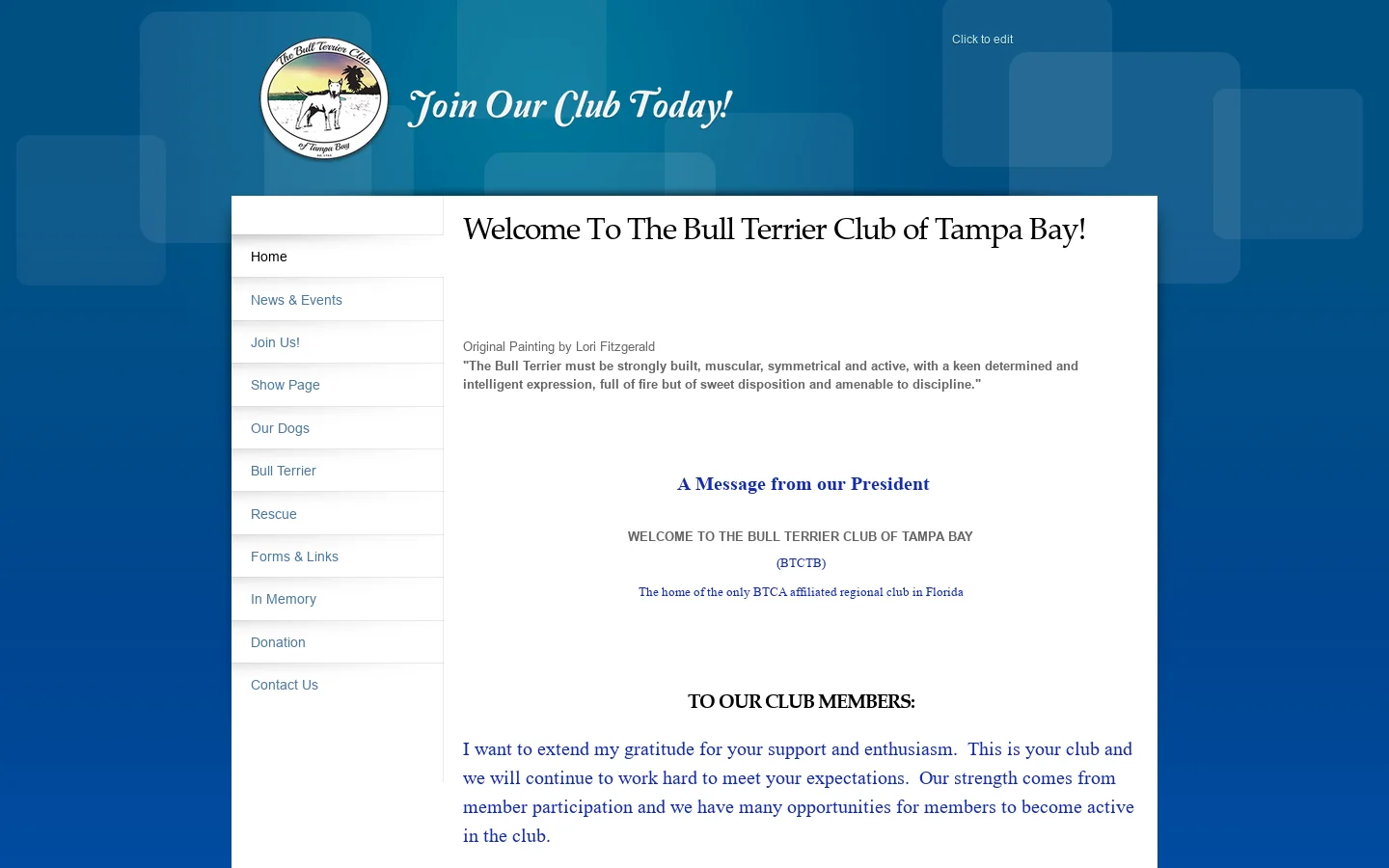 The Bull Terrier Club of Tampa Bay Homepage screenshot
