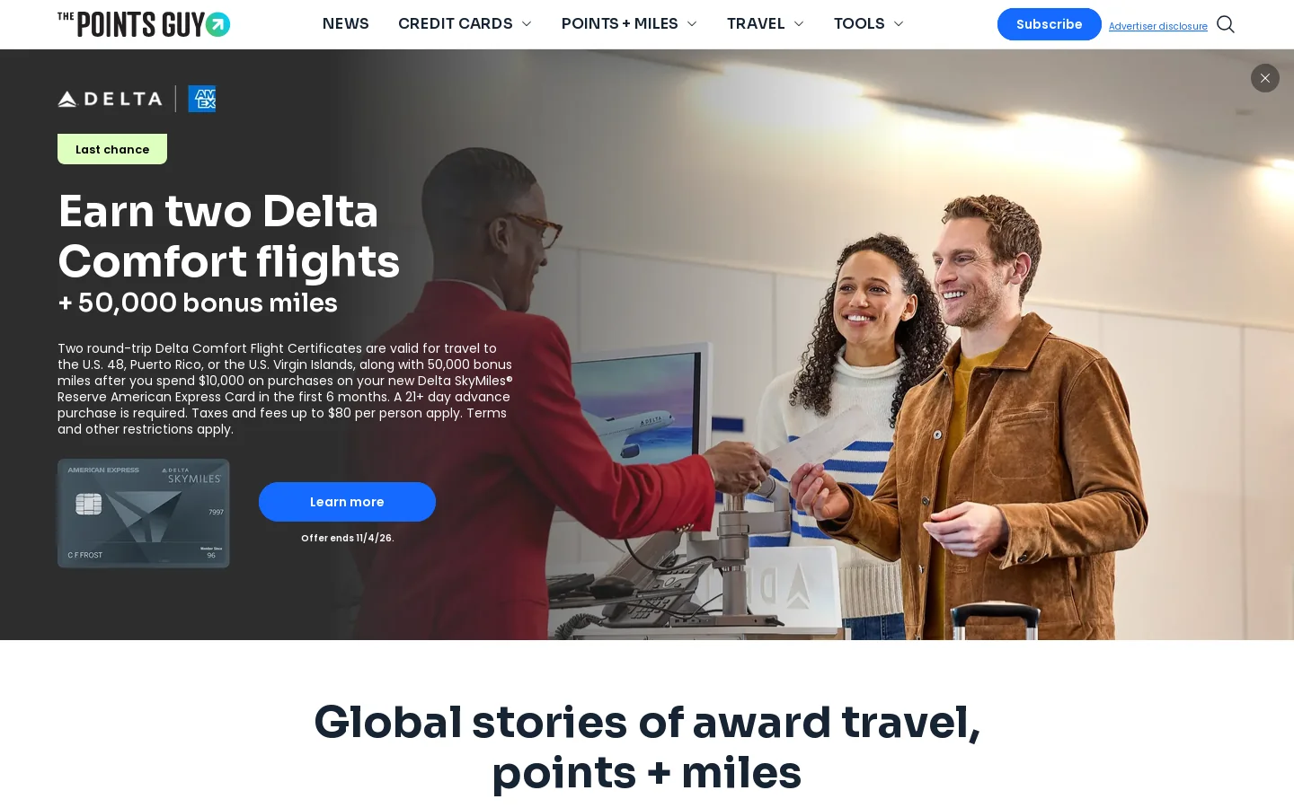 The Points Guy Homepage screenshot