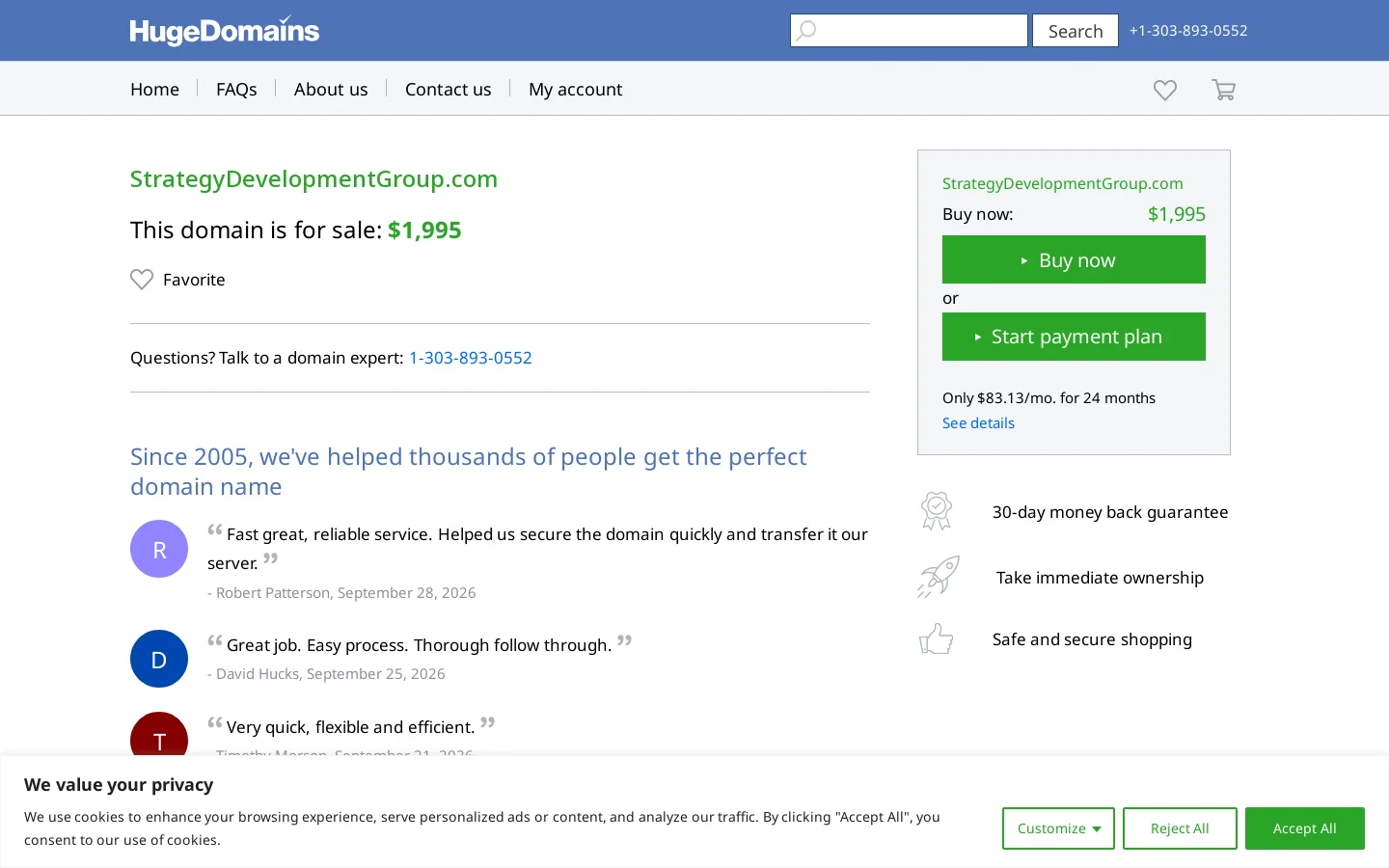 StrategyDevelopmentGroup.com is for sale Homepage screenshot