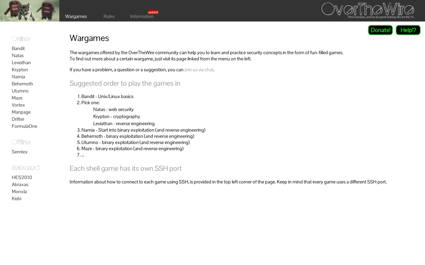 OverTheWire Homepage screenshot