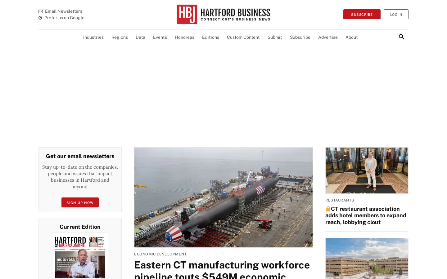 Hartford Business Journal Homepage screenshot