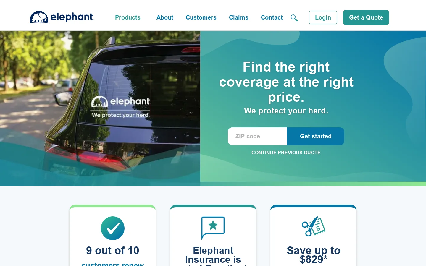 Elephant Insurance Homepage screenshot