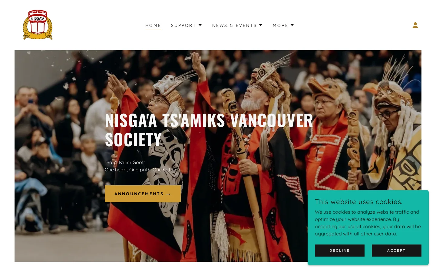 Nisga'a Ts'amiks Vancouver Society Homepage screenshot