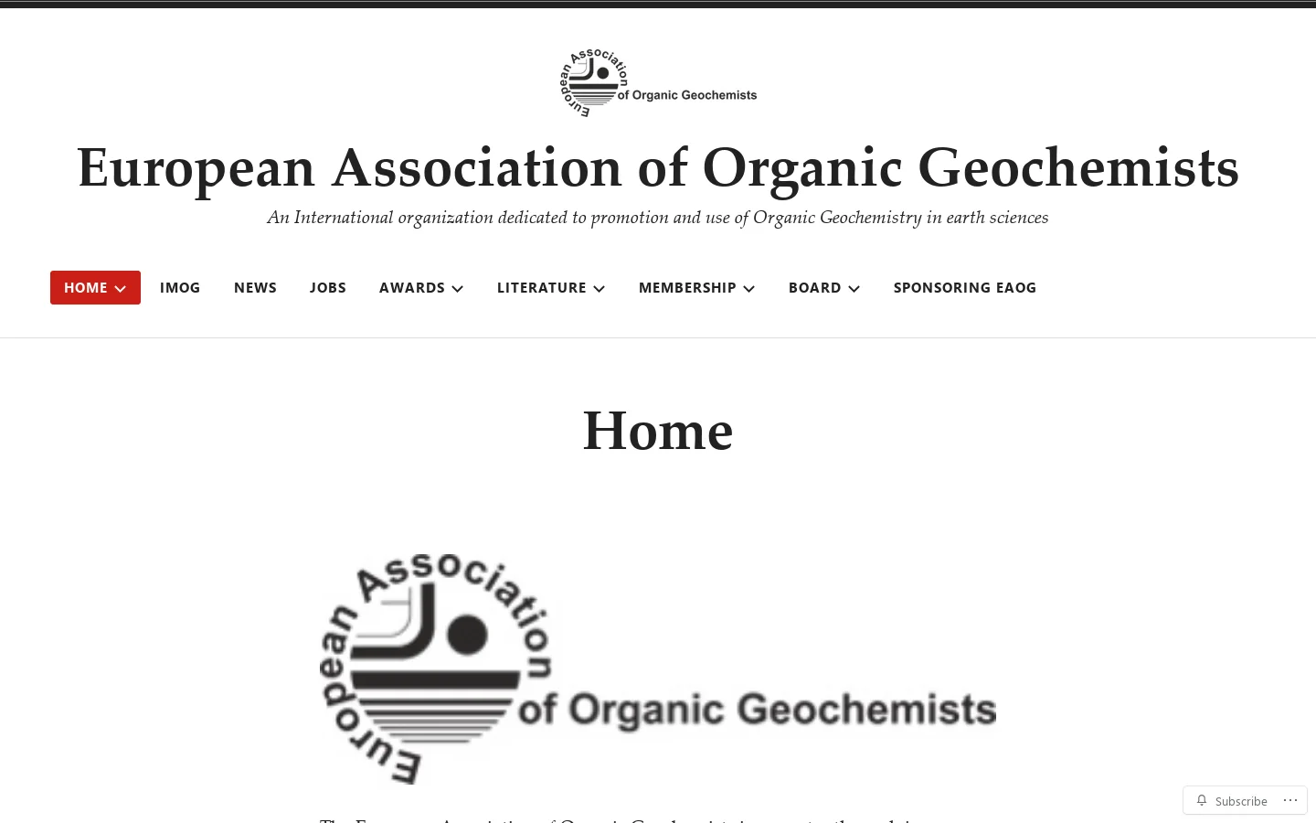European Association of Organic Geochemists – An International organization dedicated to promotion and use of Organic Geochemistry in earth sciences Homepage screenshot