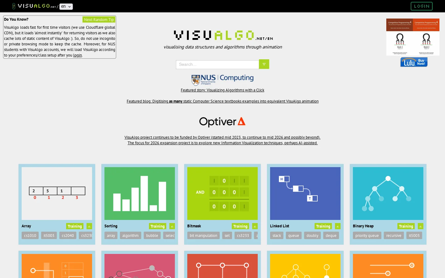 VisuAlgo Homepage screenshot