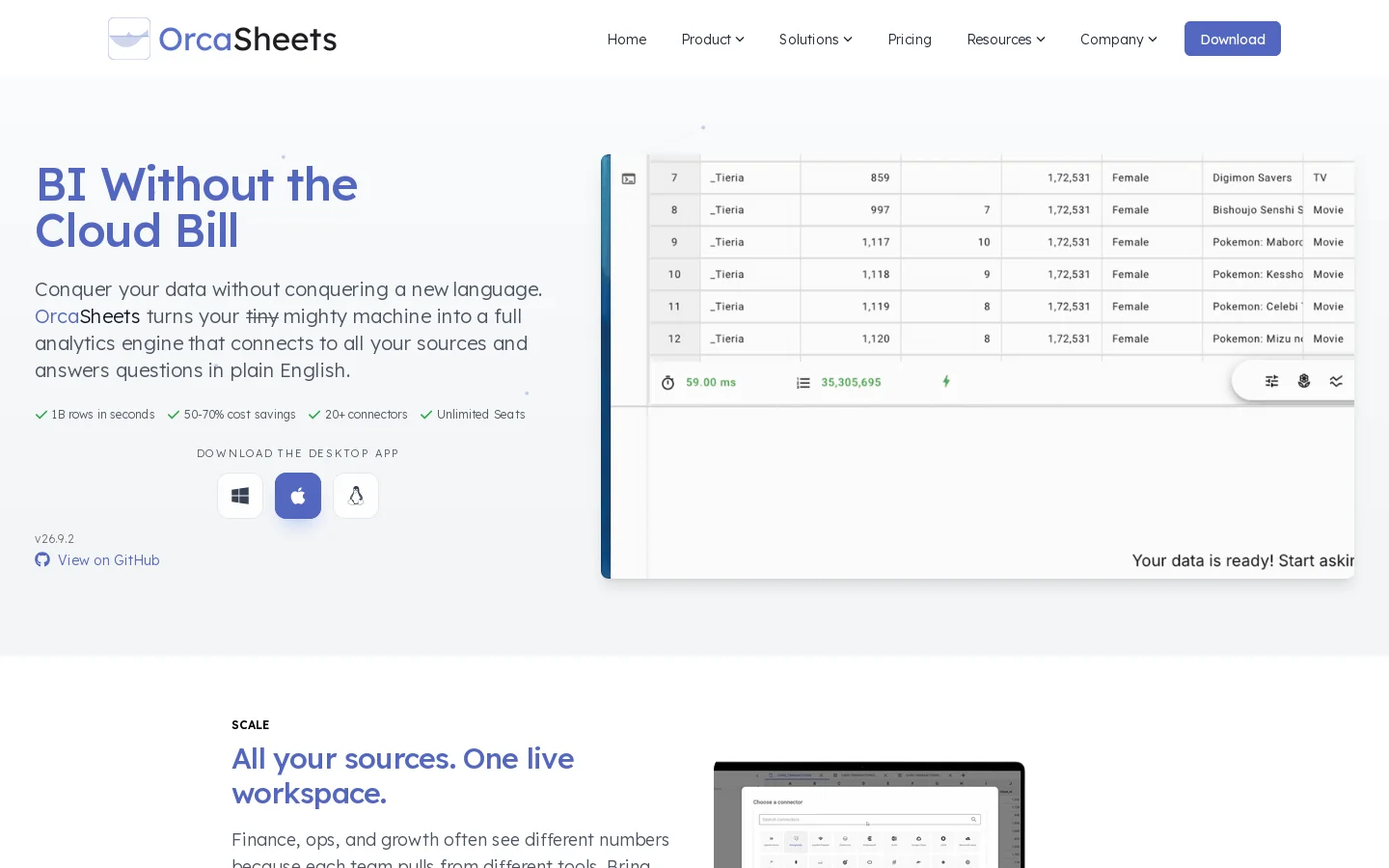 OrcaSheets Homepage screenshot