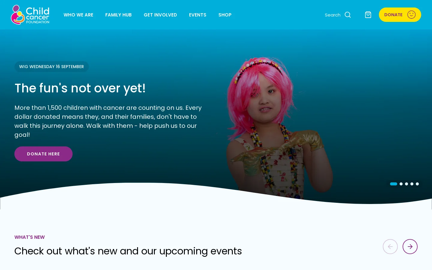 Child Cancer Foundation Homepage screenshot