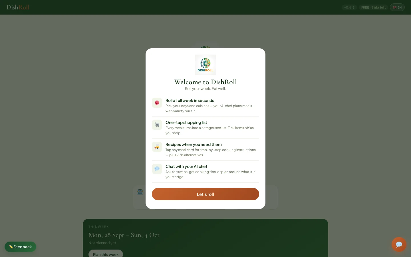 DishRoll Homepage screenshot