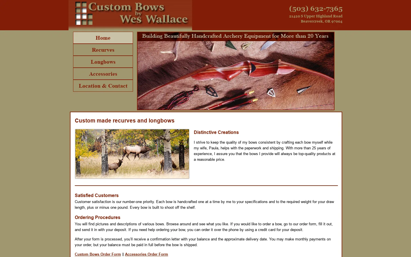 Handcrafted Bows, Archery Gear | Beavercreek, OR Homepage screenshot