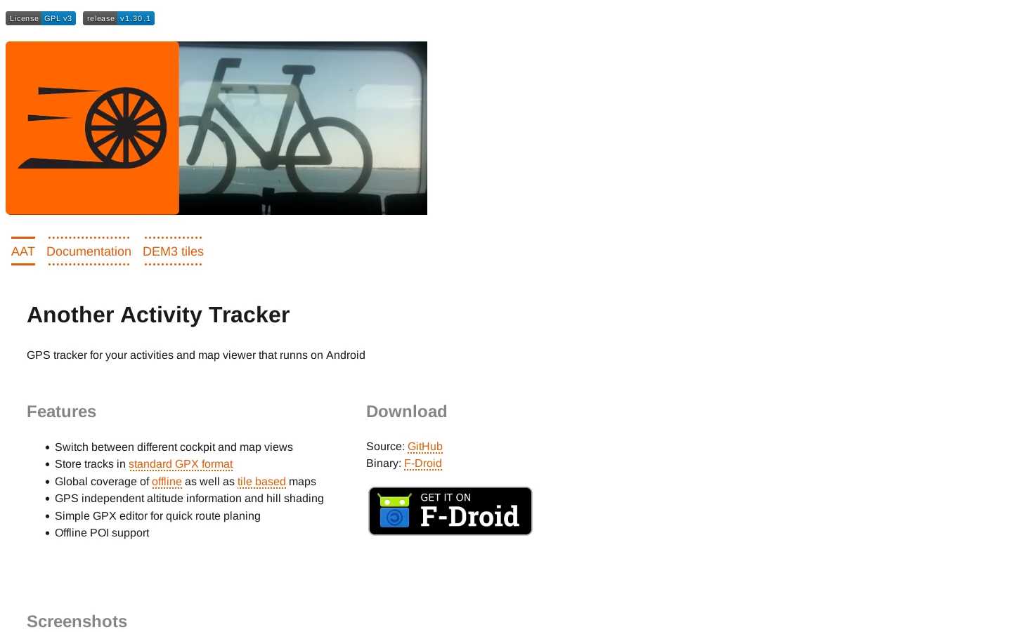 AAT Another Activity Tracker Homepage screenshot