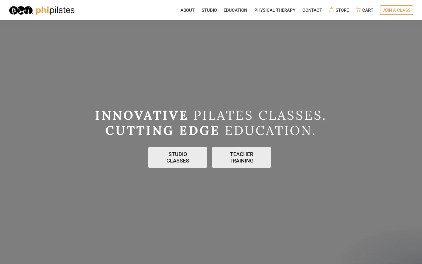 PHI Pilates Homepage screenshot
