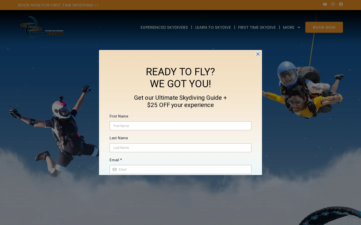 Skydive Chicago Homepage screenshot