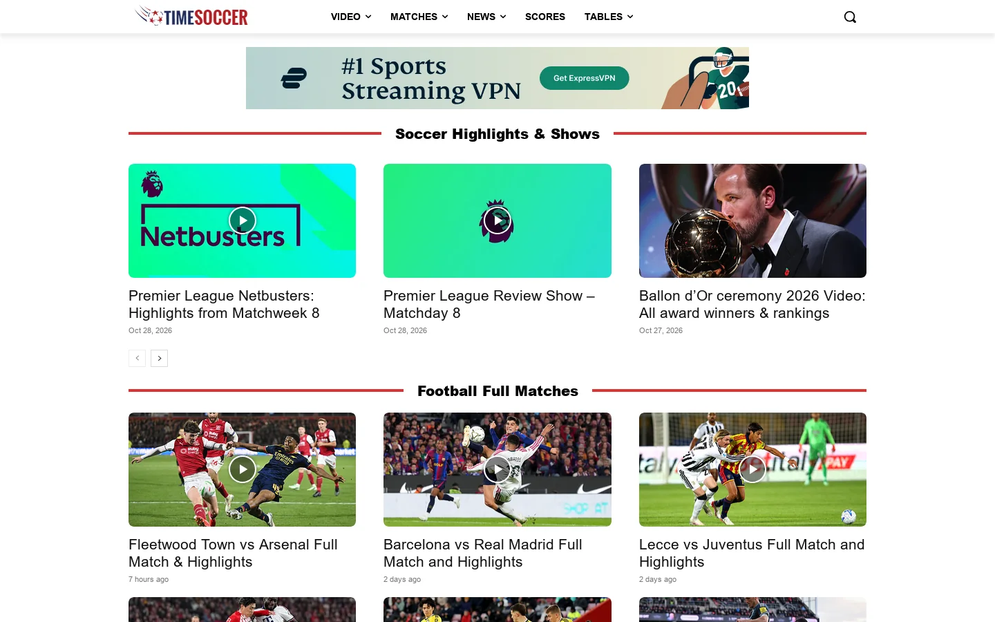 TimeSoccerTV Homepage screenshot