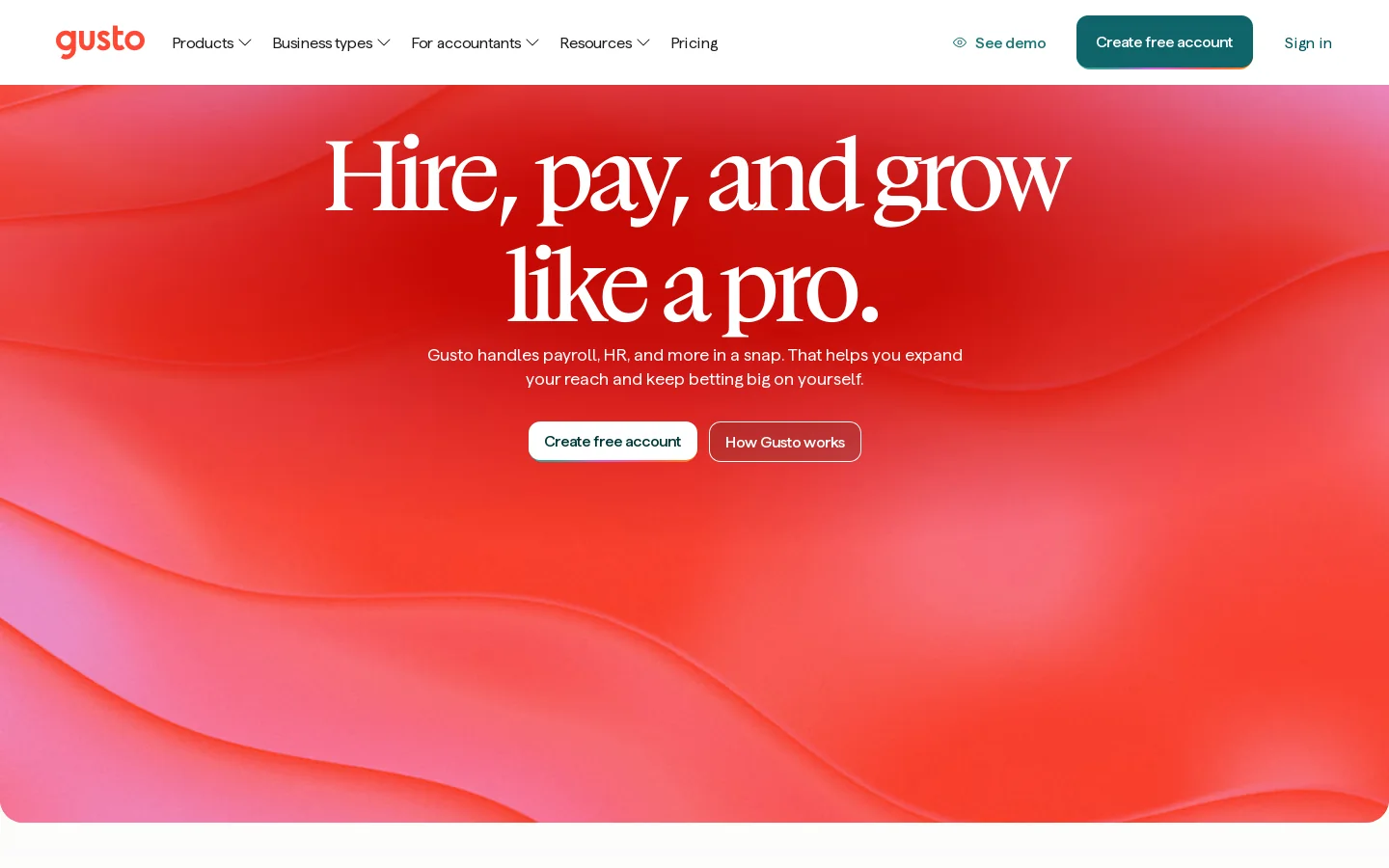 Gusto Homepage screenshot
