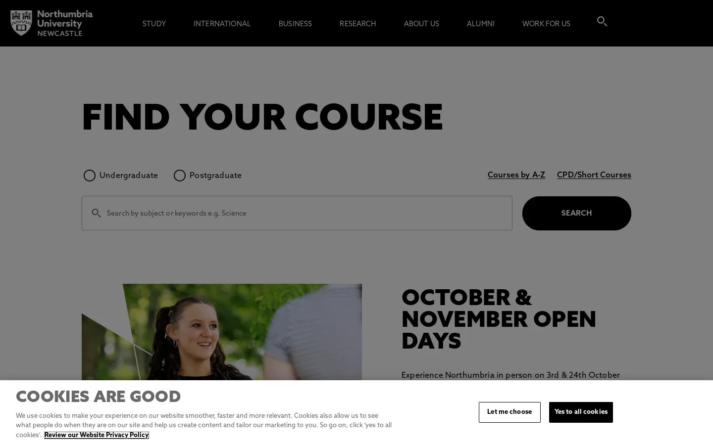 Northumbria University Homepage screenshot