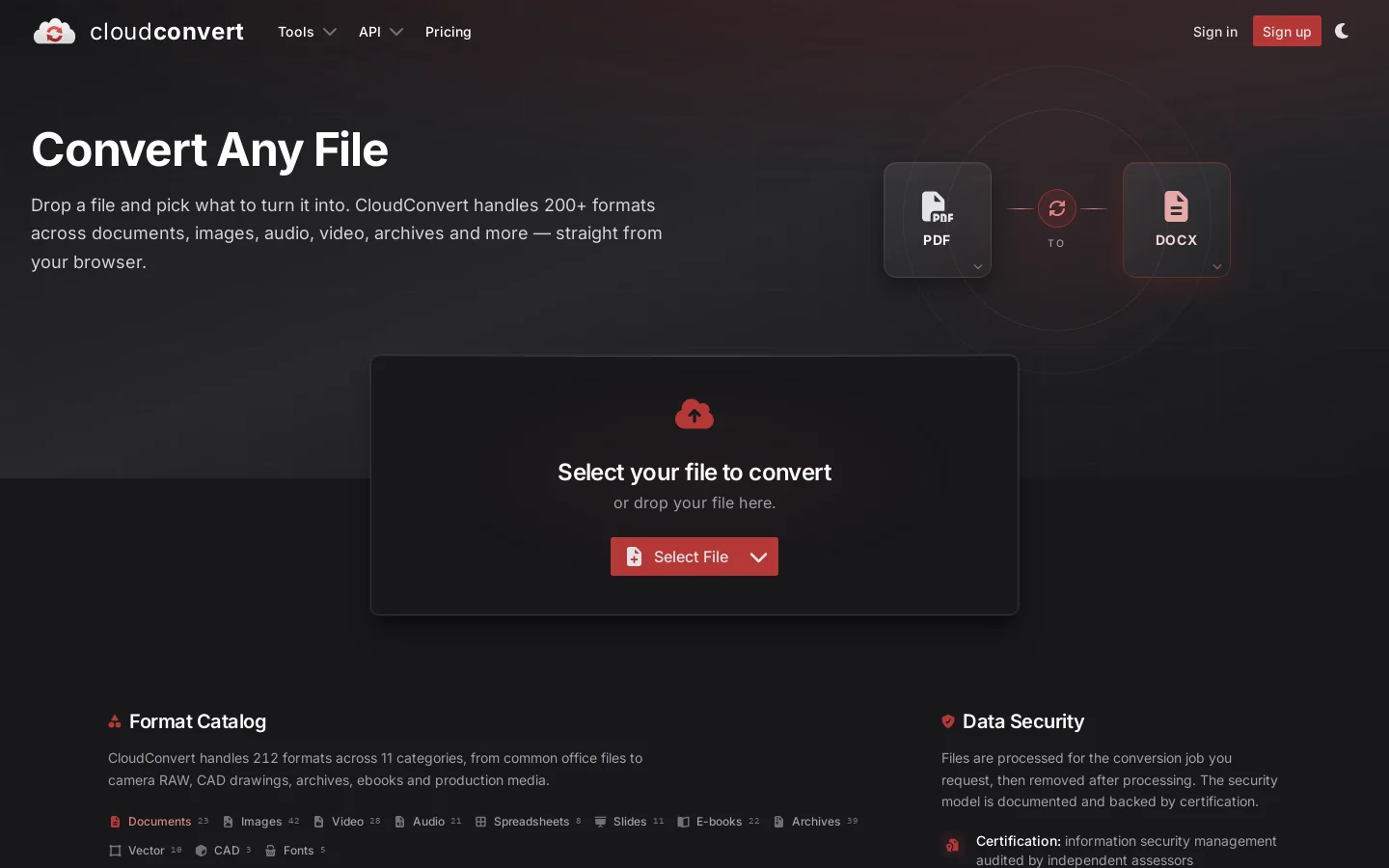 CloudConvert Homepage screenshot
