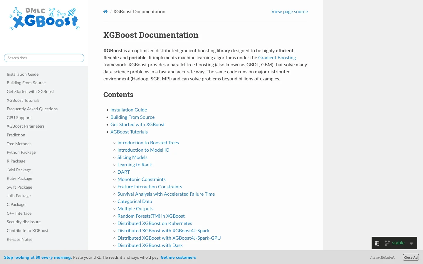 XGBoost Documentation Homepage screenshot