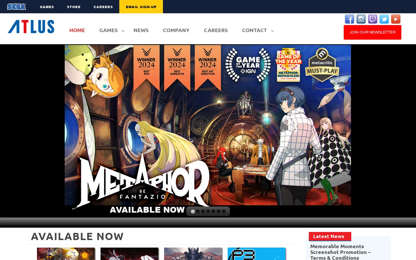 Atlus West Homepage screenshot