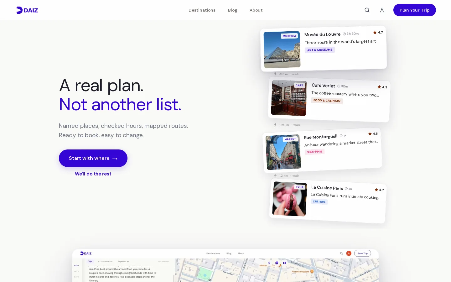 DAIZ: Trip Planner for Europe, Day-by-Day Itineraries Homepage screenshot