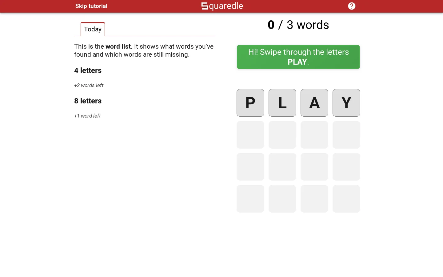 Squaredle Homepage screenshot