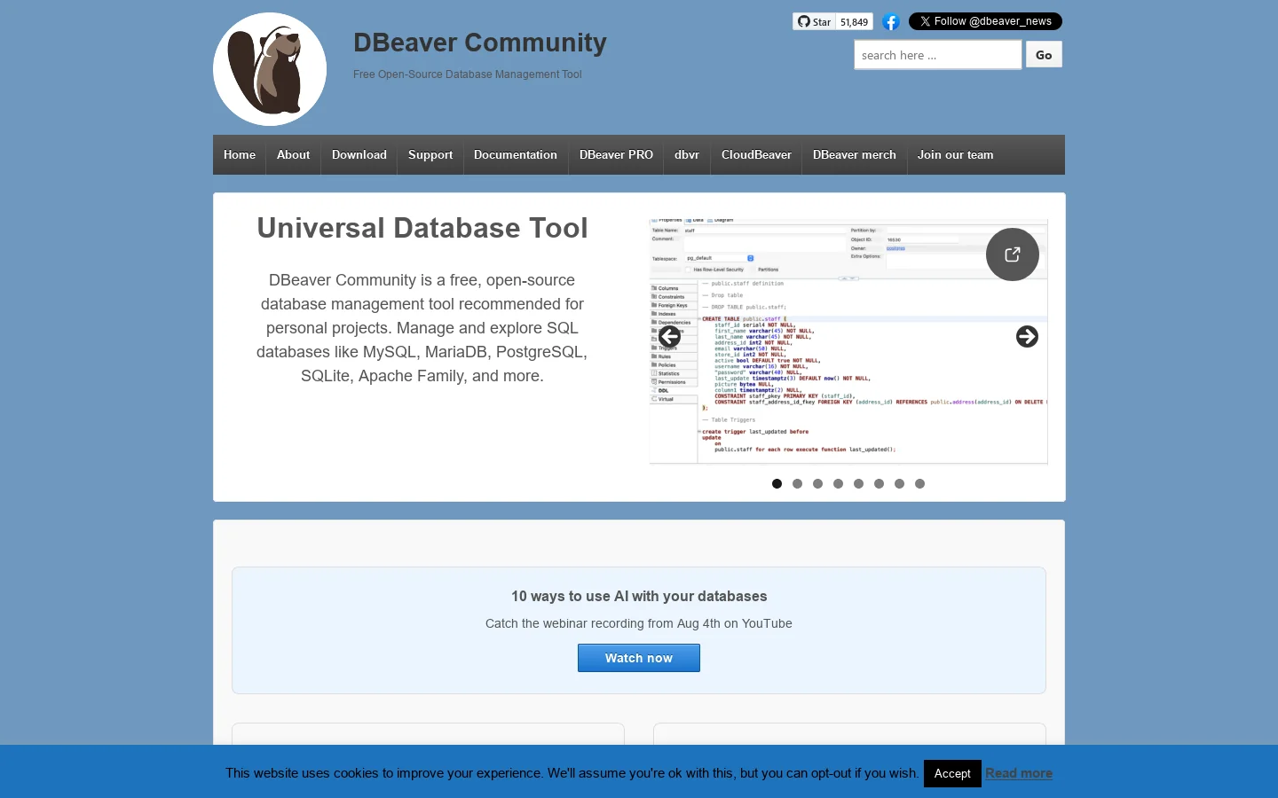 DBeaver Community Homepage screenshot