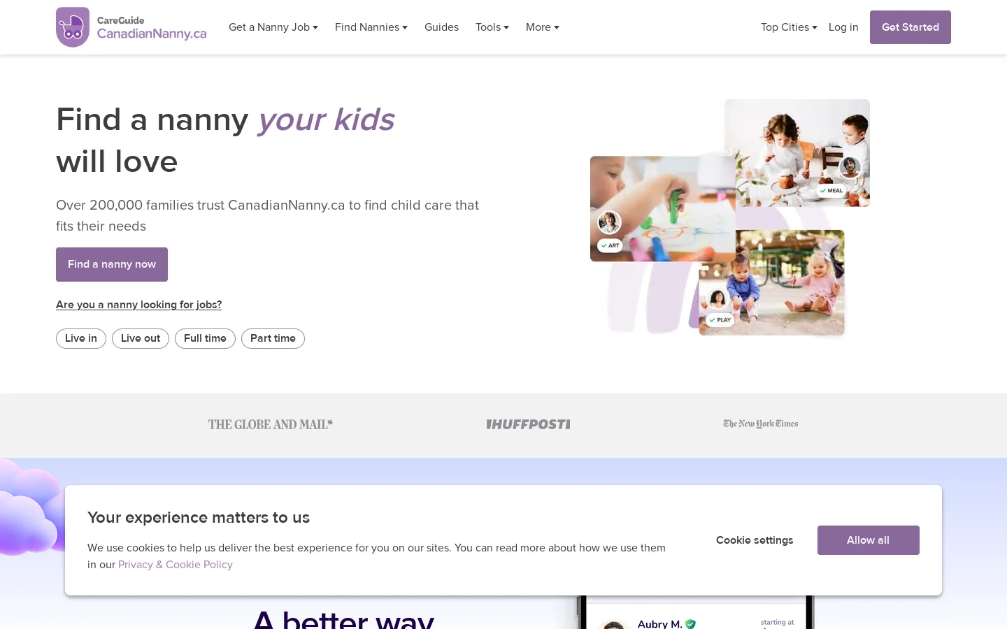 CanadianNanny.ca Homepage screenshot