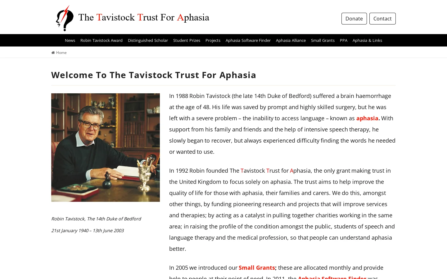 Welcome To The Tavistock Trust For Aphasia | The Tavistock Trust for Aphasia Homepage screenshot