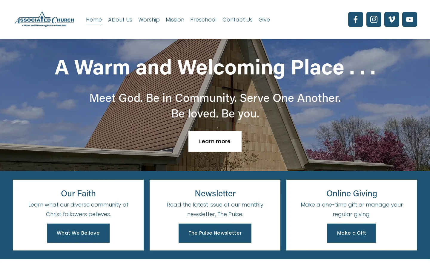 Associated Church Homepage screenshot
