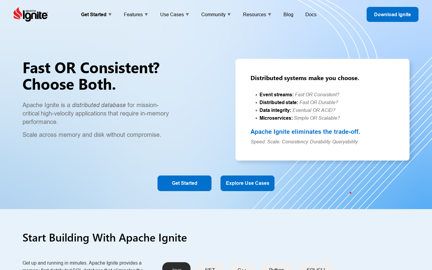 Distributed Database - Apache Ignite | Apache Ignite Homepage screenshot