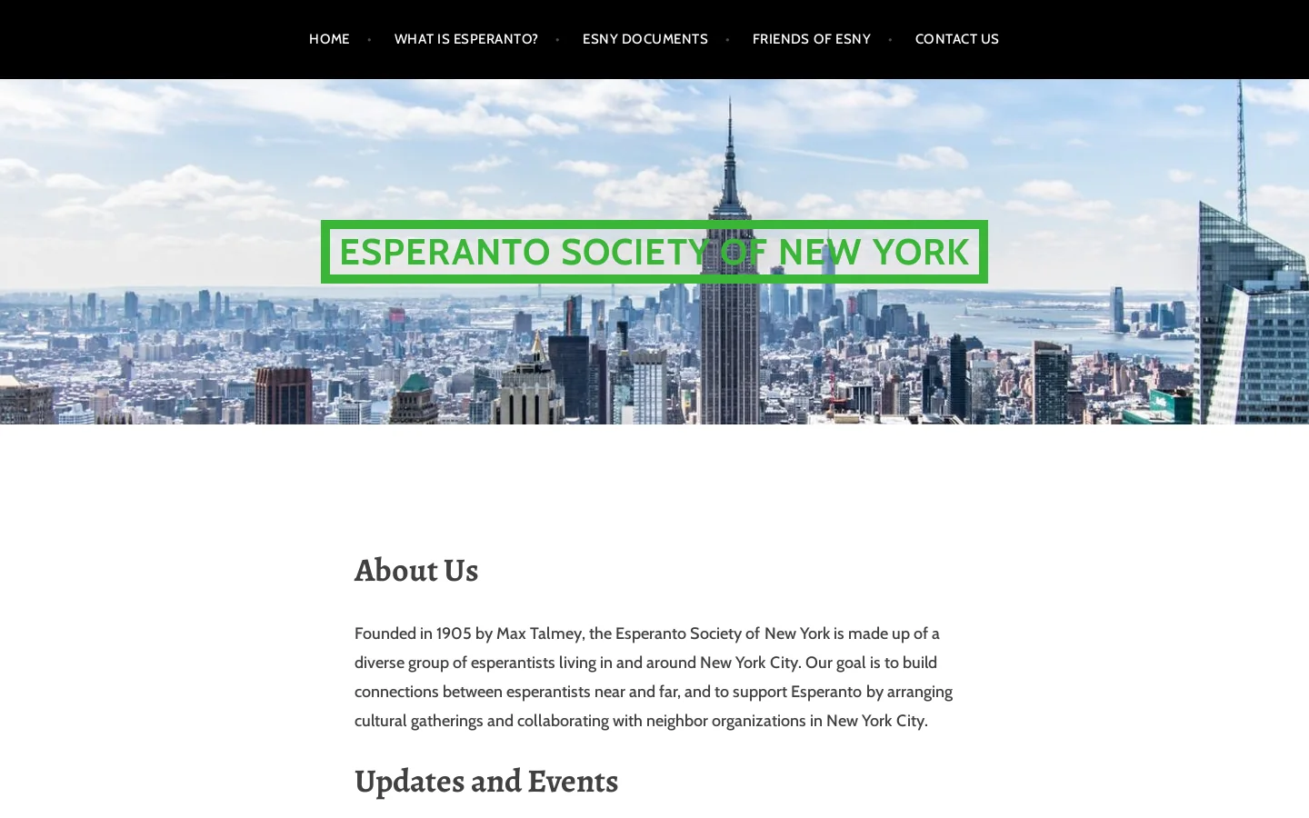 Esperanto Society of New York Homepage screenshot