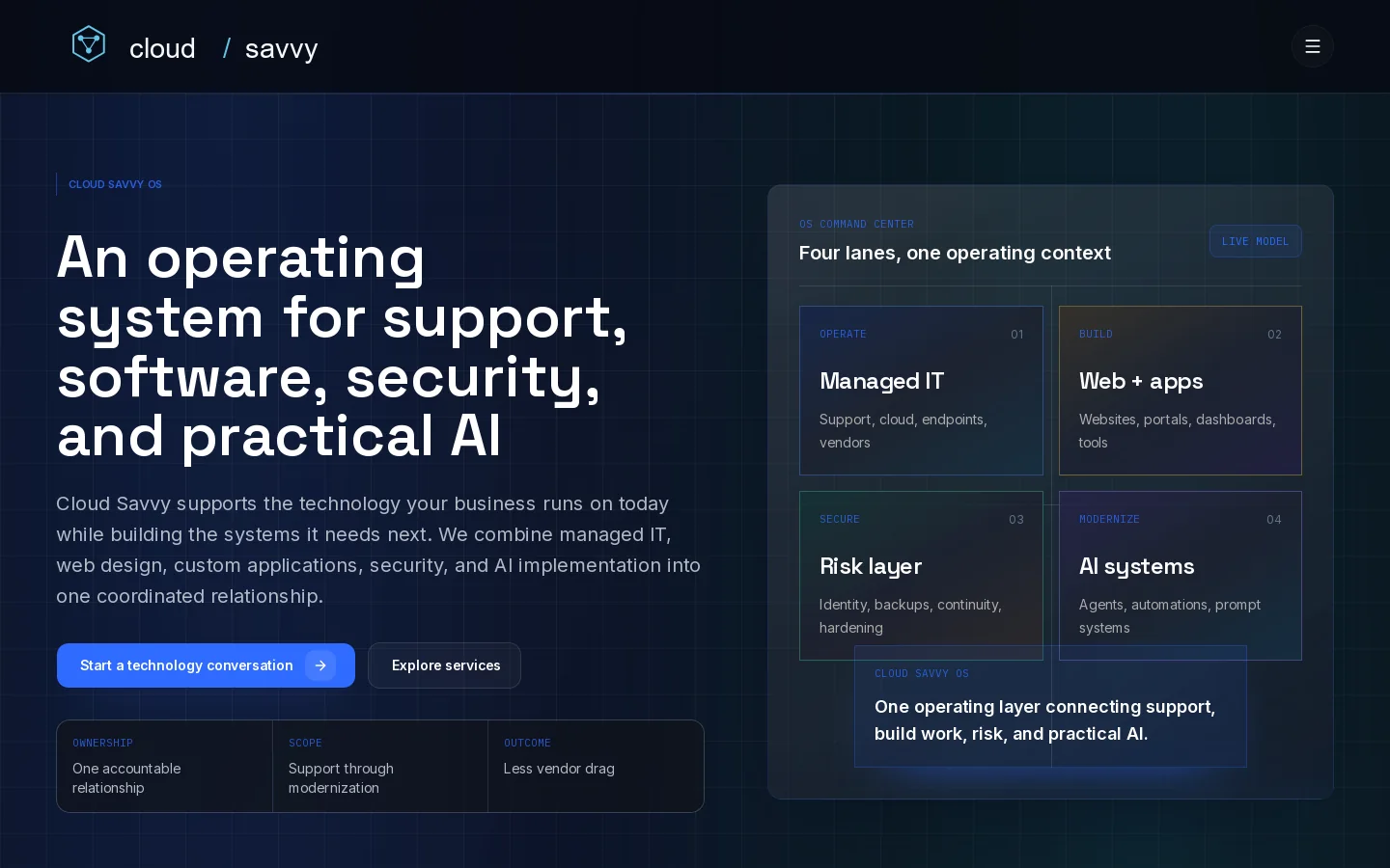 Cloud Savvy Homepage screenshot