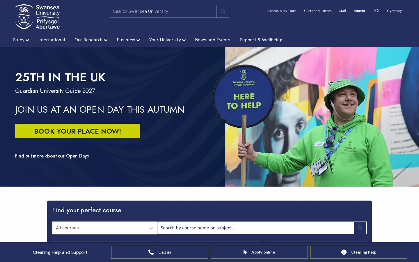Swansea University Homepage screenshot