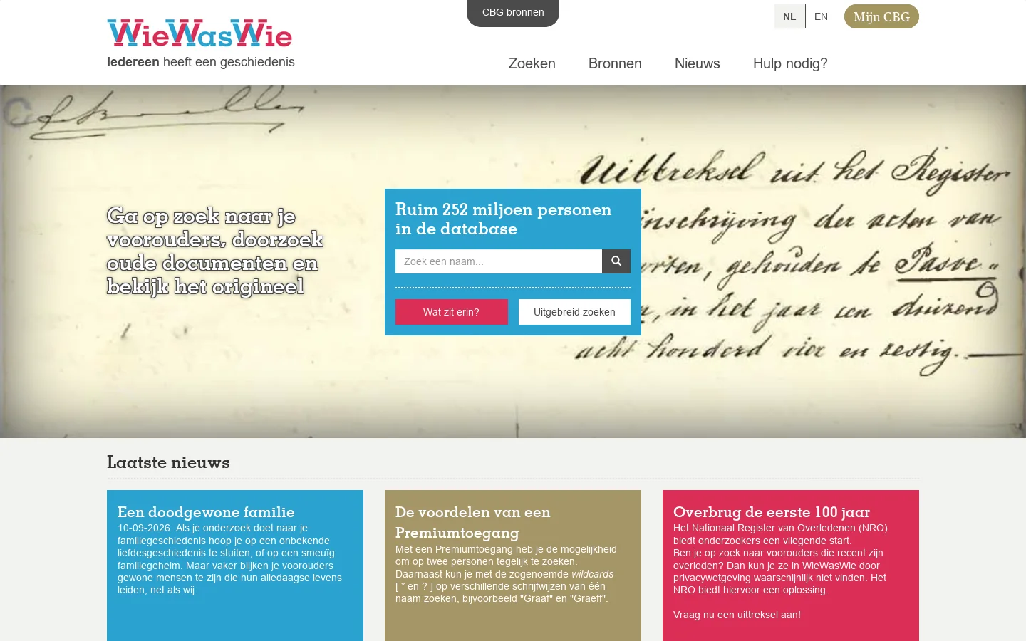 WieWasWie Homepage screenshot