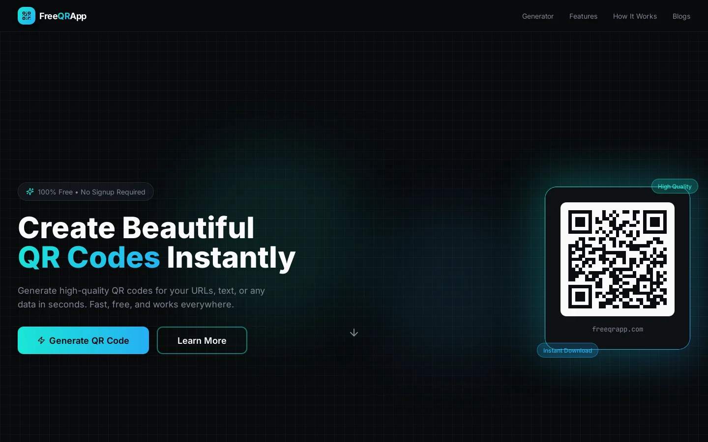 FreeQRApp Homepage screenshot