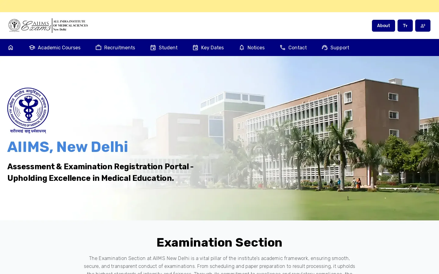 All India Institute of Medical Sciences Homepage screenshot