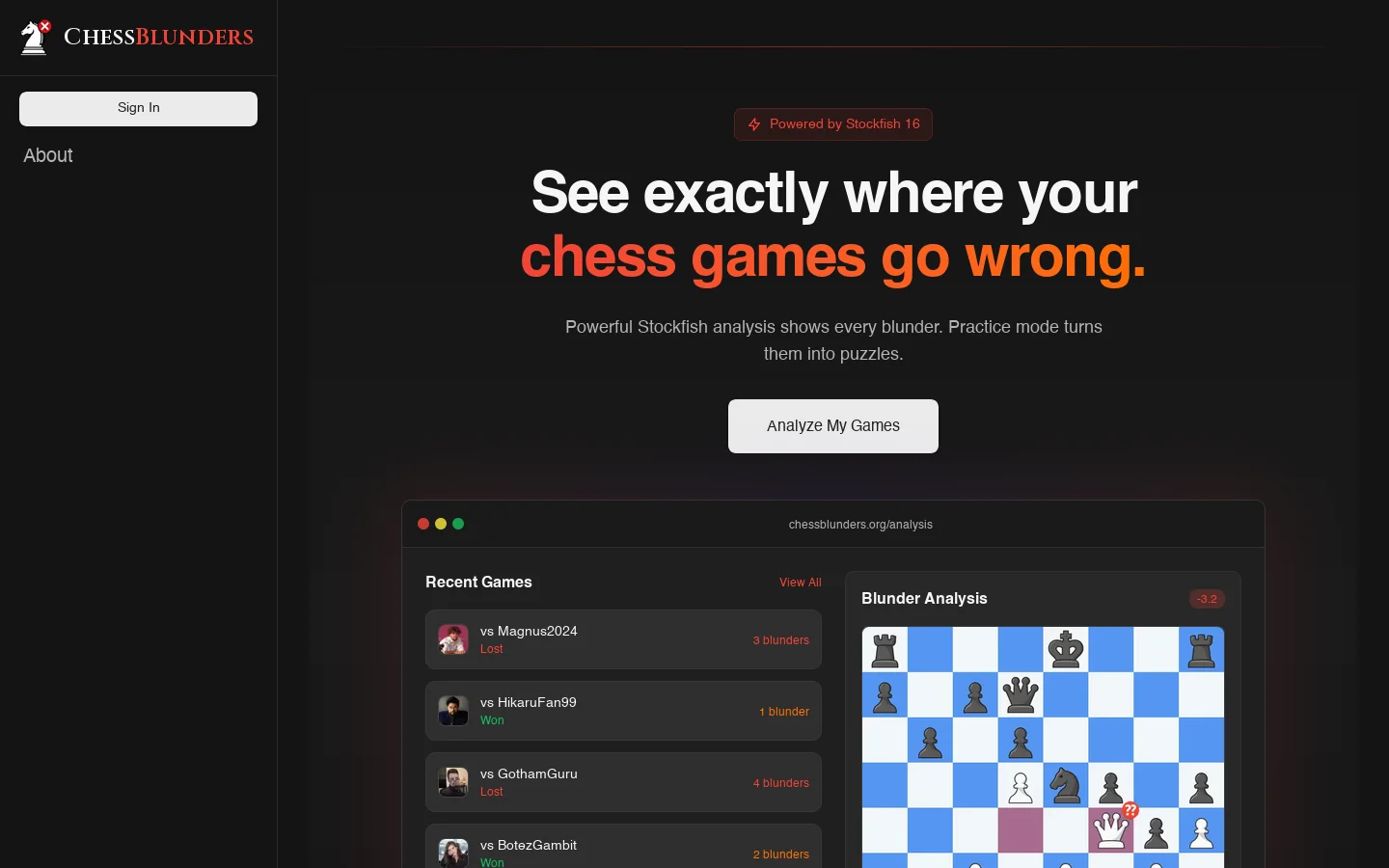 ChessBlunders.org Homepage screenshot