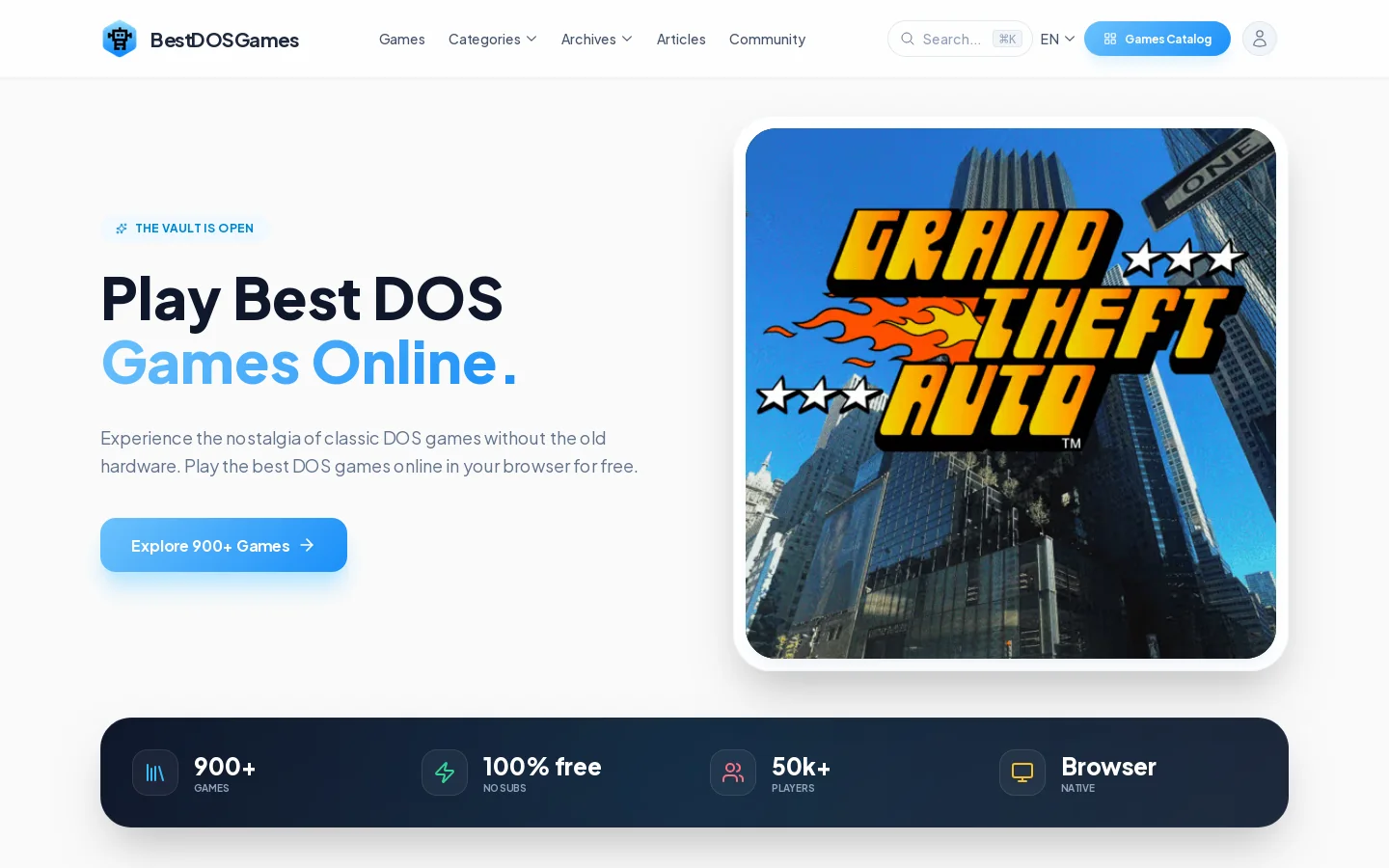 Play Free Best DOS Games Online Homepage screenshot